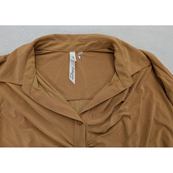 NY Collection Woen's Top Size 2X Gold 3/4 Sleeve Stretch Knit Button-Up - Picture 3 of 13